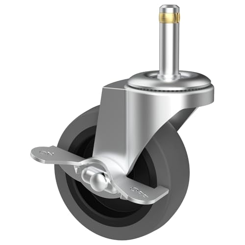 3-Inch Swivel Stem Caster for Rubbermaid Mop Bucket Utility Cart, 7/16-Inch Stem Diameter Rubber Wheel Set of 4 with Side Brake, Heavy Duty TPR Weber Grills Shop Vac Replacement Wheels