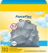 Tall Kitchen Drawstring Trash Bags - Odorshield 13 Gallon White Trash Bag, Febreze Fresh Clean, 110 Count