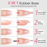 Rubber Base Gel Nail Polish Set- 6 Pcs 9 Ml Transparent Pink Rubber Base for Nails, Soak Off LED Nail Gel Manicure Kit DIY at Home Salon Gifts