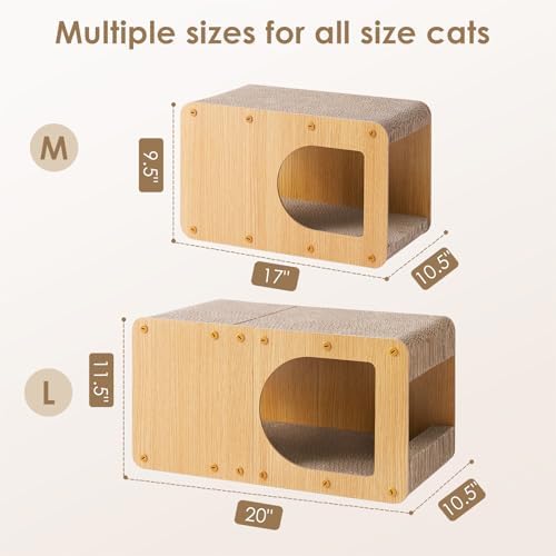 EHEYCIGA Cardboard Cat Scratcher House, 20-Inch Corrugated Cat Scratcher for Indoor Cats, Large Scratching Board Pad, Brown
