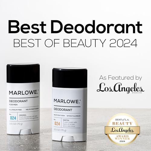 MARLOWE. No. 024 Natural Deodorant for Men 3-Pack | Aluminum Free Stick | Made with Coconut Oil, Shea Butter, Jojoba | Only No-Nonsense Ingredients that Work Best | Fresh & Woodsy Scent