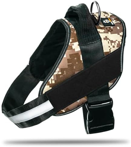 Non Pull Dog Harness with Patch Panels and Handle, Adjustable, Reflective, No Choke, Heavy Duty Easy On Service Dog Vest Harnesses for Medium Large Small Sized Dogs - Military Desert, XS