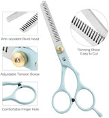 Hair Cutting Scissors Kit, Stainless Steel Hair Scissors Professional Haircut Scissors Set with Hair Scissors, Thinning Scissors, Haircut Accessories in Leather Case for Men/Women-10PCS Blue