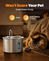 oneisall Stainless Steel Cat Water Fountain, 2L Water Fountains for Cats Indoor with Quiet Pump and 3 Replacement Filters, Pet Water Fountain Faucet Spout Design Cat Fountain Drinking Inside, PWF 001