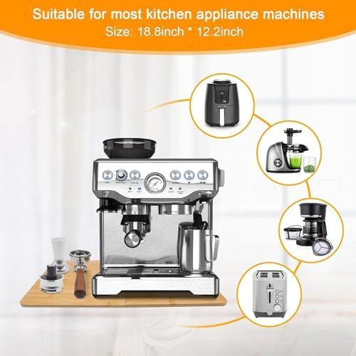 Bamboo Appliance Sliders for Breville Barista Espresso Machine, Countertop Sliding Tray Coffee Maker Mat, Air Fryer Storage Sliding Accessories for Most Kitchen Small Appliances, Foldable