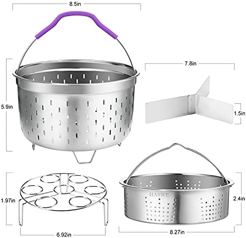 Steamer Basket for instant Pot Pressure Cooker, Accessories Set Compatible with 5/6/8 Qt InstaPot -18/8 Stainless Steel Strainer Insert with Silicone Handle,Divider,Egg Steamer Rack, 6 Quart