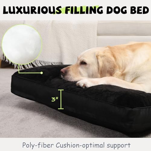 Dog Crate Bed Waterproof Deluxe Plush Dog Beds with Removable Washable Cover Anti-Slip Bottom Pet Sleeping Mattress for Large, Medium, Jumbo, Small Dogs, 35 x 22 inch, Black