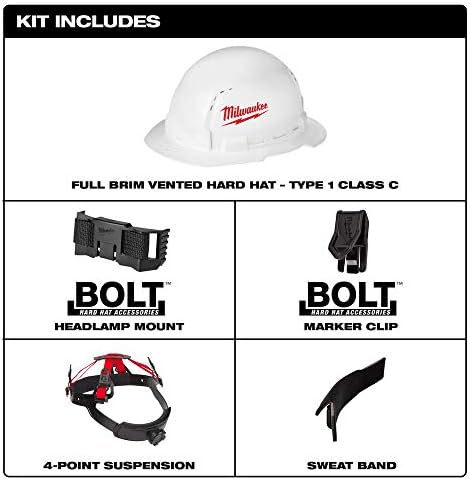 Bolt White Type 1 Class C Full Brim Vented Hard Hat