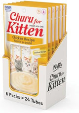 INABA Churu for Kittens, Grain-Free Creamy, Purée Lickable Cat Treats with DHA, EPA, Vitamin E & Taurine, 0.5 Ounces Each, 24 Tubes (4 per Pack), Chicken Recipe