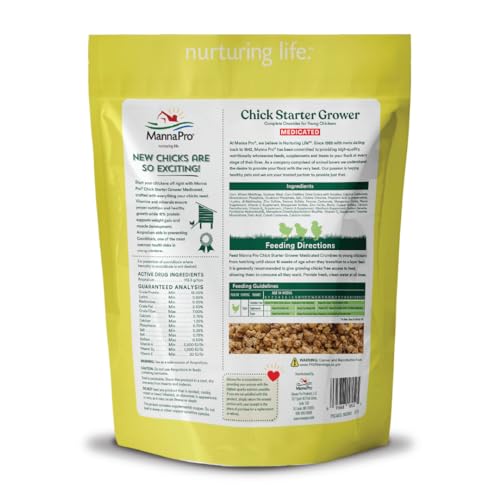 Manna Pro Medicated Chick Starter Grower, Crumbled Chick Feed with Amprolium, Complete Nutrition for Young Chickens, Supports Healthy Growth and Coccidiosis Prevention, 6-Pack of 5 lb Bags
