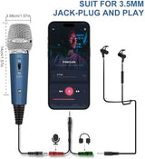 Blue Condenser Recording Microphone 3.5mm Plug and Play PC Microphone, Broadcast Microphone for Computer Desktop Laptop MAC Windows Online Chatting Podcast Skype YouTube Game（Blue