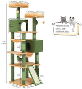 YITAHOME 76in Tall Cactus Cat Tree Tower with Self-Grooming Brush, Cute Cat Climbing Tower for Indoor Cats with Cat Condo, Plush Platform, Hammock, Sisal Scratching Posts, Dangling Ball