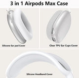 Silicone Case Cover for AirPods Max Headphones, Clear Soft TPU Ear Cups Cover/Ear Pad Case Cover/Headband Cover for AirPods Max (2024/2020),Transparent Accessories for Apple AirPod Max (USB-C), White