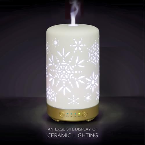 Earnest Living Essential Oil Diffuser White Ceramic Diffuser 100 ml Timers Night Lights and Auto Off Function Home Office Humidifier Aromatherapy Diffusers for Essential Oils