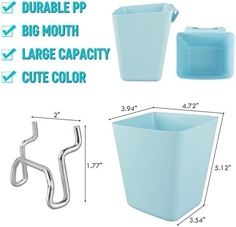 G.CORE Large Pegboard Cups Peg Board Storage Bin 6 Pack with Hooks, Square Box Shape Pegboard Cup Holder Accessories for Garage Workbench/Craft Room/Office/Playroom/Home Kitchen Organization (Blue)