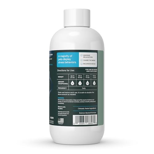 VetriScience Calm & Confident Liquid, Composure Calming and Anxiety Supplement for Dogs and Cats, Reduce Stress and Fear, Ideal for Thunderstorms, Fireworks, Vet & Routine Changes, Unflavored, 8 oz