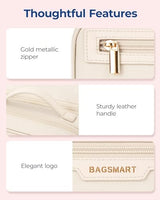 BAGSMART Travel Makeup Bag Large Capacity Cosmetic Bag, Wide-open Portable Make Up Bag Organizer for Women for Travel Essentials Travel-Size Toiletries Accessories Bottles, Brushes (Beige)
