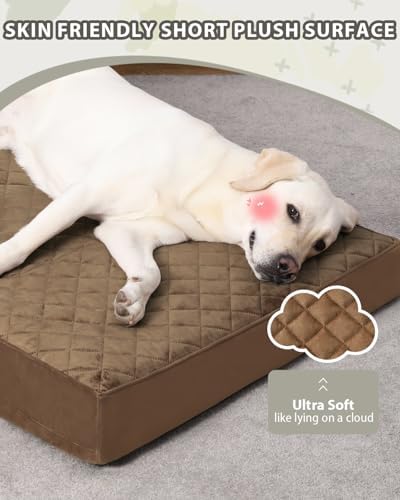 Orthopedic XL Dog Beds Large Sized Dog Waterproof Dog Bed with Removable Washable Cover and Non-Slip Bottom, Quilting Dog Bed for Crate, 41x27 Inch, Brown