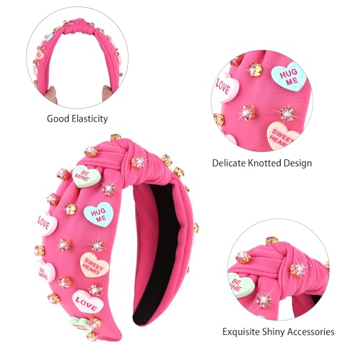 Casoty Valentines Day Headband for Women, Valentines Day Accessories, Rose Pink Heart Headband Cupid, Heart Hair Accessories for Women