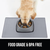 GORILLA GRIP 100% Waterproof Raised Edge BPA Free Silicone Pet Feeding Mat, Dog Cat Food Mats Contain Spills Protects Floors, Placemats for Cats, Dogs Water Bowl, Pets Accessories 18.5x11.5 Light Gray