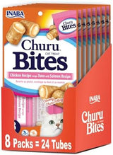 Inaba Churu Bites for Cats, Soft Baked Chicken Churu Filled Cat Treats with Vitamin E, 0.35 Ounces Each Tube, 24 Tubes Total (3 per Pack), Tuna with Salmon Recipe