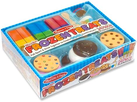 Melissa & Doug Wooden Frozen Treats Ice Cream Play Set (24 pcs) - Play Food and Accessories Food Toys for Toddlers and Kids 3+