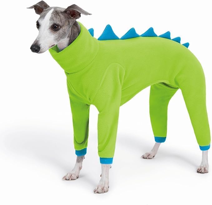 ESCCBOO Italian Greyhound Whippet Clothes, Cozy Fleece Dinosaur Costume, Basic Onesie Turtleneck Outfits Coat (Green, Small)