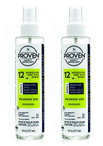 Proven Insect Repellent Spray – Keep Mosquitoes, Ticks and Flies Off, DEET Alternative Repellent, Up to 12-Hour Protection, Great for Camping or Hiking – 6 oz, Odorless Spray, 2 Pack