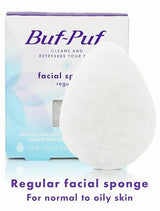 Buf-Puf Facial Sponge, Dermatologist Developed, Removes Deep Down Dirt & Makeup That Causes Breakouts and Blackheads, Reusable, Exfoliating, White, 2 Count