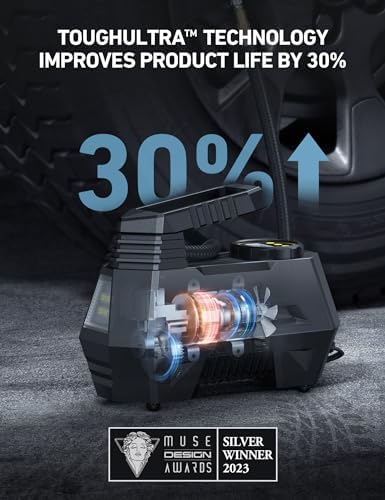 AstroAI Tire Inflator Portable Air Compressor Tire Air Pump for Car Tires - Car Accessories, 12V DC Auto Pump with Digital Pressure Gauge, Emergency LED Light for Bicycle, Balloons, Yellow