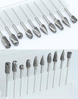 10Pcs 1/8" Shank Carbide Burr Bits Compatible with Dremel Bits Metal Grinding Bits Wood Stone Carving Cutting Engraving Grinder Kit Attachment Rotary Tool Accessories Set Harder Than Diamond