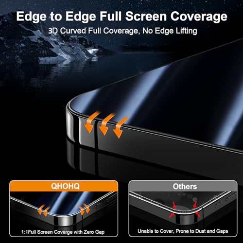 QHOHQ for iPhone 16 Pro Privacy Screen Protector + Camera Lens Protector, [Military Grade Shatterproof], Top 9H+ Anti Spy Glass, Full Edge Coverage, Ultra Durable, with Installation Tool [3+3 Pack]
