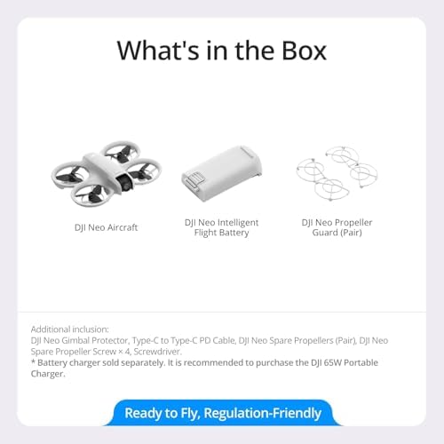 DJI Neo Drone 4K UHD Mini Quadcopter for Adults, 135g Self Flying Drone that Follows You, Palm Takeoff, AI Subject Tracking, QuickShots, (Controller-Free) Bundle with Deco Gear Accessories