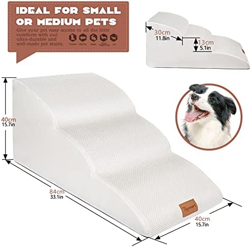 Topmart High Density Extended Foam Dog Ramp&Steps 3 Tiers,15.7" High,Non-Slip Dog Stairs with Waterproof Cover,Soft Foam Dog Ladder,Best for Dogs Injured,Older Cats,Pets with Joint Pain