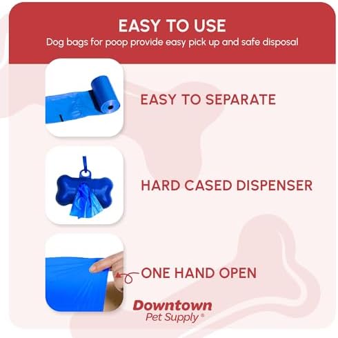 Downtown Pet Supply Poop Bags for Dogs with Dispenser, 500 Count - Leak-Proof Dog Waste Bags and Bone-Shaped Dog Poop Bags Holder for Leash - Rainbow of Colors, 12.5" x 8.5"