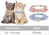2 Pack Breakaway Cotton Cat Collars with Cute Bunny Ear Bowtie and Bell, Floral Female Male Kitten Collars(Pink & Blue)