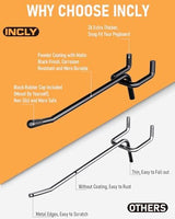 INCLY 60 Pack 4 Inch Black Pegboard Hooks, 1/4" Heavy Duty Peg Board Shelving Hooks Accessories, Peg Board Tool Hangers Only Fit 1/4" Pegboard Hanging Tools Garage, Craft Organizing, Kitchen, Store