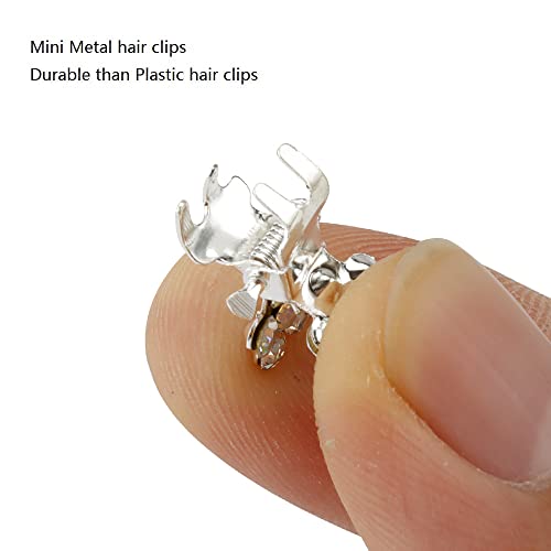 Mini Glitter Teeth Rhinestone Flower Hair Accessories - No-Slip Grip Metal Jaw Clamps in Mix Colors for Girls Women (Silver-White Crystal)