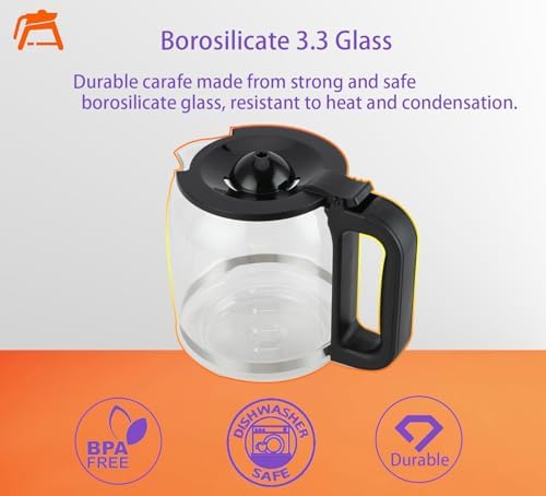 14 Cup Glass Coffee Pot Replacement - Compatible with Cuisinart DCC-3200 Series DCC-2200,DCC-2800,DCC-2600,DCC-1800FR,CBC-7400, CBC-7000PC,CBC-6800 Coffee Makers, Replacement Glass Cofee Carafe