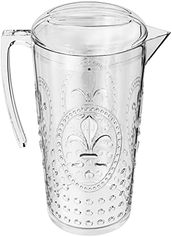 elle decor Acrylic Water Pitcher, Plastic Water Pitcher with Lid and Handle, Fridge Jug, BPA-Free, Shatter-Proof, Use for Iced Tea, Sangria, Lemonade, Juice, and Milk Beverages, 2 Liters (Clear)