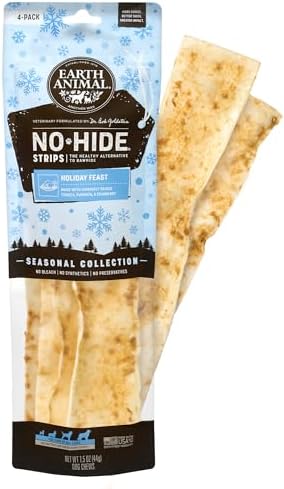 Earth Animal No Hide Strips Holiday Feast Flavored Natural Treats | No Rawhide | Quick & Thin Dog Chews | 1 Pack, 4 Count