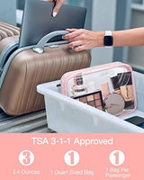 BAGSMART Clear Toiletry Bag, 2 Pack TSA Approved Carry on Travel Accessories Bag Airport Airline Quart Size Bags Water Repellent Makeup Cosmetic Bag for Women (Pink-2pcs)