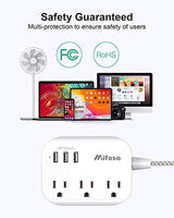 Flat Plug Power Strip with USB Ports - 10FT Extension Cord with 3 Outlets and 3 USB Charging Ports, Wall Mount, No Surge Protection for Cruise Ship Travel, Desk Accessories for Dorm Room Essentials