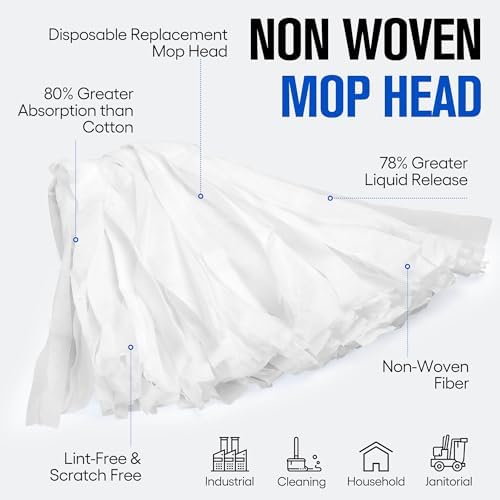 Matthew Cleaning Looped-Open Disposable Industrial Wet Mop Head 1.25'' Universal Headband Non-Woven Commercial Mop Head Replacement for Indoor&Outdoor Use,Floor Cleaning String Mop Head Refill 3 Pack