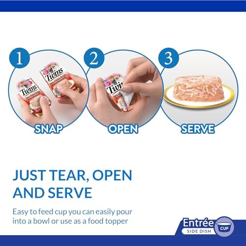 INABA Twins for Cats, Shredded Chicken & Broth Gelée Side Dish/Topper Cups with Green Tea Extract, 1.23 Ounces per Serving, 12 Servings, Chicken with Cheese Recipe