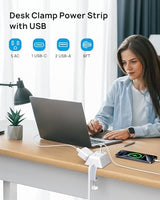 Desk Clamp Power Strip, Surge Protector with 5 AC Outlets and 3 USB Ports, Desk Mount Charging Station, Fit 1.97in Tabletop Edge Thick, 6FT Extension Cord, for Home Office Gaming Accessories