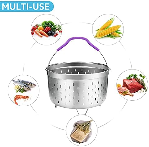 Steamer Basket for instant Pot Pressure Cooker, Accessories Set Compatible with 5/6/8 Qt InstaPot -18/8 Stainless Steel Strainer Insert with Silicone Handle,Divider,Egg Steamer Rack, 6 Quart