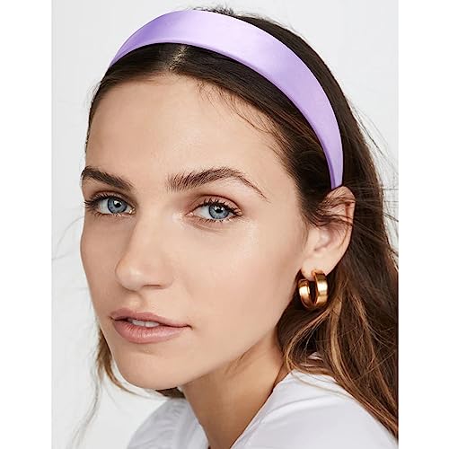 VELSCRUN Headbands for Women Girls 1.6 Inch Purple Satin Wide Headband Head Bands for Womens Hair Solid Simple Fashion Hair Bands Cosplay Halloween Hair Accessories Gifts for Mothers Sisters