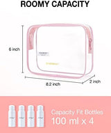 BAGSMART Clear Toiletry Bag, 2 Pack TSA Approved Carry on Travel Accessories Bag Airport Airline Quart Size Bags Water Repellent Makeup Cosmetic Bag for Women (Pink-2pcs)