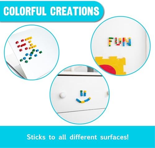KOMARC GAMES StickiKubes, Mini Stacking Cubes That Stick to Anything, Non Toxic Kid Safe Sticky Blocks, Creative Construction Toy - 36 Cubes, 4 Colors, Display Easel